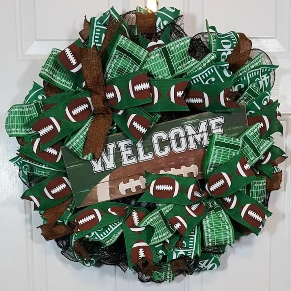 Football Wreath, Touchdown Fall Screen‎ Door Decor, Football Fans Welcome Wreath